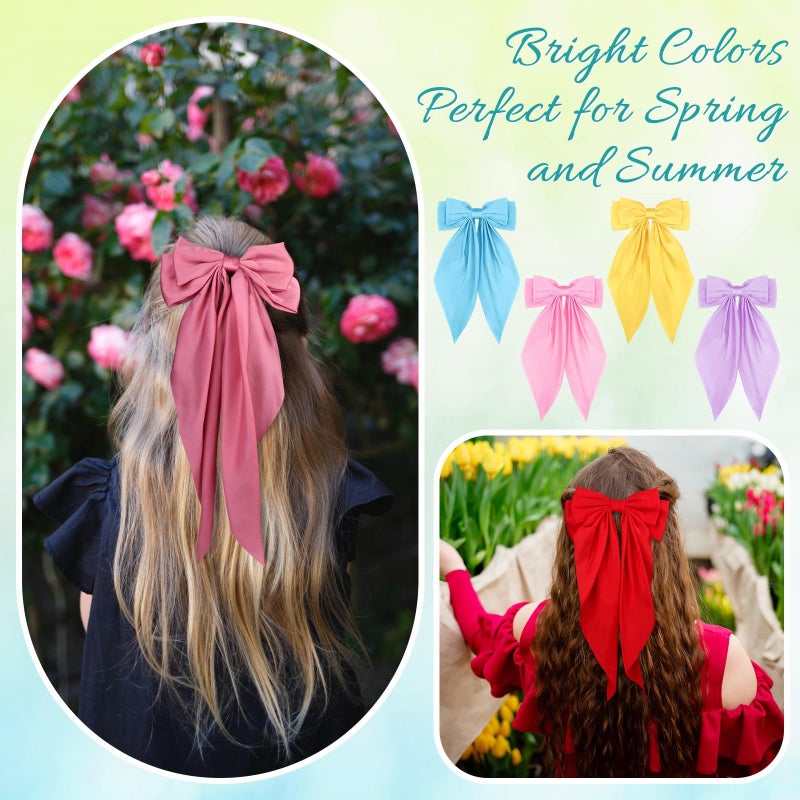 LIUBUJINGYING 32Pcs Satin Hair Bows Bulk Big Hair Bows for Women Large Hair Ribbons Silky Satin Oversized Hair Bows Long Tail Large Hair Barrettes Hair Cute Oversized Bow Hair Clips with Long Tails - Image 4