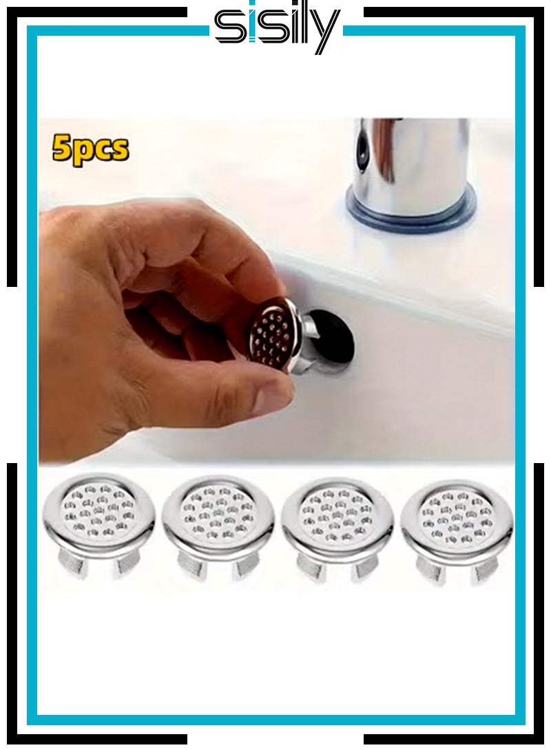 مجموعة من 5 قطع من حلقات غطاء حوض الحمام ذات الفتحة المستديرة المزخرفة من الكروم مع حلقة إدخال مجوفة لقطر الفتحة وحوض السيراميك البديل للمنزل والحوض والحمام والمطبخ - Image 1
