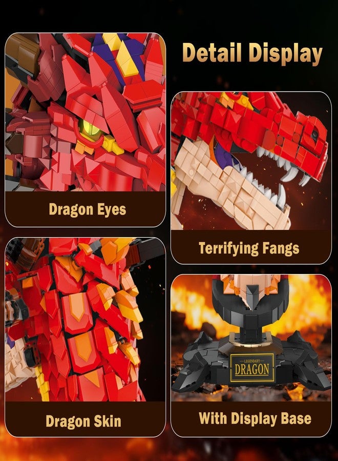 Brihappen Dragon Model Building Blocks Set for Adults Boys Girls 14+ (2713 Pieces) - Cool Animals Fire Dragon Head Building Toy Home Office Collection, Gifts for Building Blocks Lover - Image 3