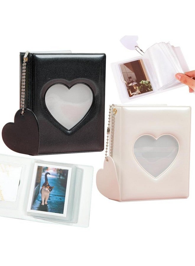 BetterJonny 2 Pcs Love Heart Photocard Holder Book Betterjonny 3 Inch Mini Photo Album Heart Hollow Card Binder Pendant 32 Pockets Kpop Photocard Binder For Star Chasing Photo Collection (White Black) - Image 1