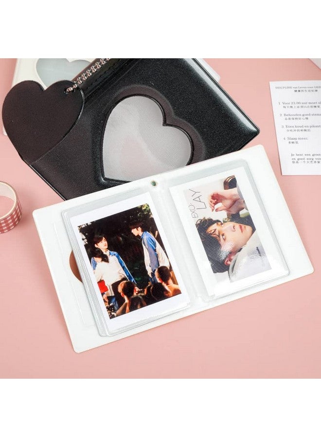 BetterJonny 2 Pcs Love Heart Photocard Holder Book Betterjonny 3 Inch Mini Photo Album Heart Hollow Card Binder Pendant 32 Pockets Kpop Photocard Binder For Star Chasing Photo Collection (White Black) - Image 3