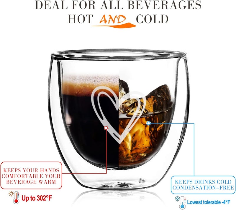 Gute 27 OZ Espresso Cups Set of 4Double Walled Glass Espresso CupsItalian Style Clear Doppio Cups for Espresso LoversEspresso Accessories Small Double Wall Expresso Coffee Cup - Image 2