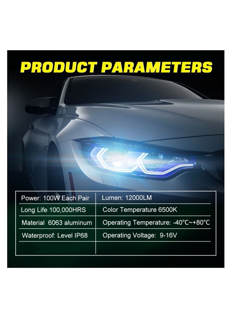 DXB-C - 5202 100W 12.000LM SET 6500K LED Car Headlights 300% Brightness New 6500K Cool White Bulb High Beam and Low Beam - 2 Pcs - Image 1