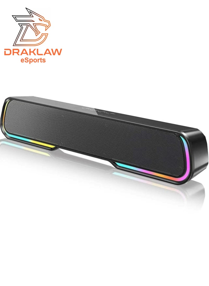 دراكلاو مكبرات صوت الكمبيوتر، مكبرات صوت بلوتوث، إضاءة RGB تعمل بمنفذ USB، بلوتوث 5.0 ومنفذ Aux 3.5 مم، مكبرات صوت ألعاب الكمبيوتر لأجهزة الكمبيوتر المكتبية/المحمولة/الشخصية/الهاتف المحمول - Image 1