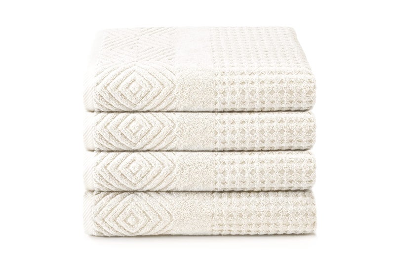 TexereSilk Texere 100% Organic Cotton Diamond Jacquard 700 GSM Luxury Bath Towel Sets - Ultra Soft and Absorbent Hotel and Spa Quality (Diamond  Cream  4 Bath Towels) - Image 1