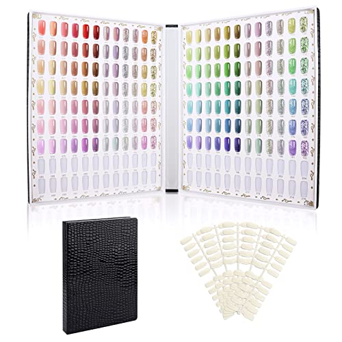 Segbeauty 216 Nail Colors Display Book Nail Gel Polish Organizer Display Chart with 240 False Nails Tips Professional Salon Fingernail Art Booklet Color Swatches Stick Tip Supplies Samples Black