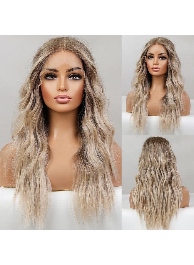 EMMOR Long Ombre Blonde Lace Front Wig For Women25 Inch Natural Wavy Daily Hair Synthetic Lace Wigs Middle Parthand Tied/Longlife/Lightweight - Image 4