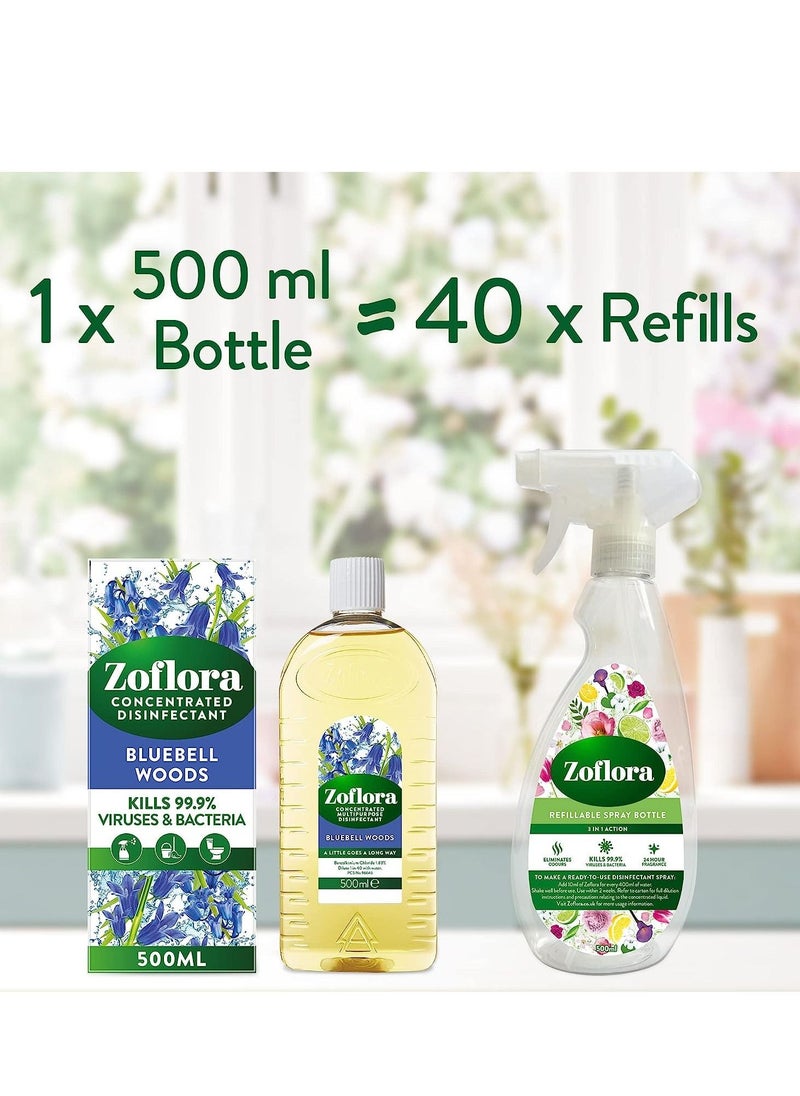 Zoflora - Zoflora-Multi-purpose Concentrated Disinfectant All Surface Cleaner-Floor Cleaner-Effective against bacteria & Viruses-Long Lasting Bluebell Woods Fragrance-Eliminates Odour-All Day Fresh-500ml - Image 1