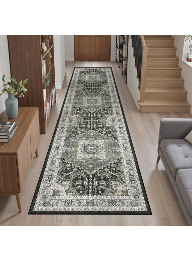 Madane Washable Runner Rug 2x8, Runners for Hallways Non-Slip Kitchen Runner Rugs Ultra-Thin Laundry Room Carpet Runner for Entrance Living Dinning Room Foyer, Grey Green/Black Olive - Image 3