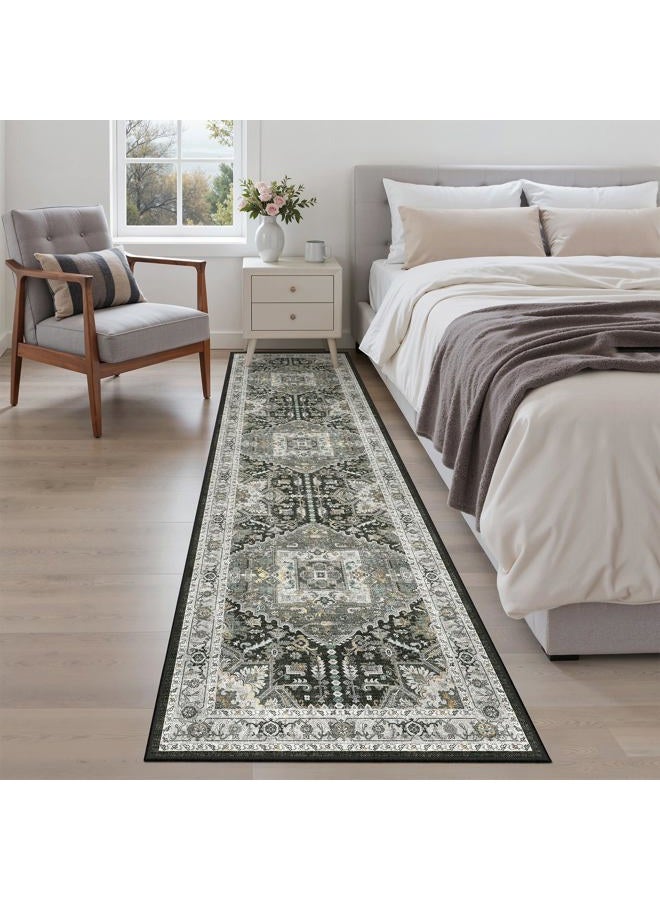 Madane Washable Runner Rug 2x8, Runners for Hallways Non-Slip Kitchen Runner Rugs Ultra-Thin Laundry Room Carpet Runner for Entrance Living Dinning Room Foyer, Grey Green/Black Olive - Image 4