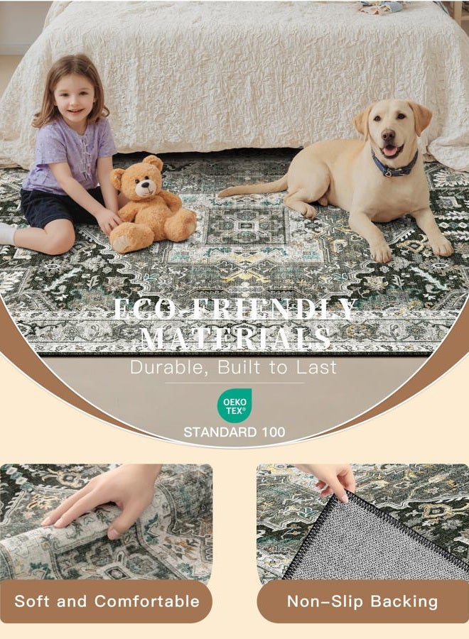 Madane Washable Runner Rug 2x8, Runners for Hallways Non-Slip Kitchen Runner Rugs Ultra-Thin Laundry Room Carpet Runner for Entrance Living Dinning Room Foyer, Grey Green/Black Olive - Image 5