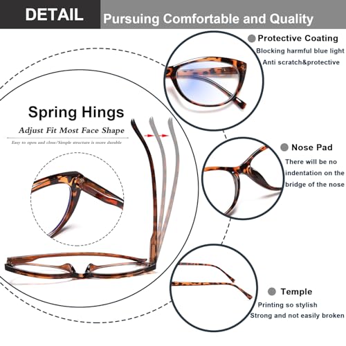 EYEURL 4 Pack Cat Eye Reading Glasses for Women, Blue Light Blocking Readers Lightweight Spring Hinge Anti Eyestrain UV Fashion Eyeglasses +1.50 - Image 4