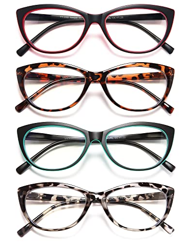 EYEURL 4 Pack Cat Eye Reading Glasses for Women, Blue Light Blocking Readers Lightweight Spring Hinge Anti Eyestrain UV Fashion Eyeglasses +1.50 - Image 1
