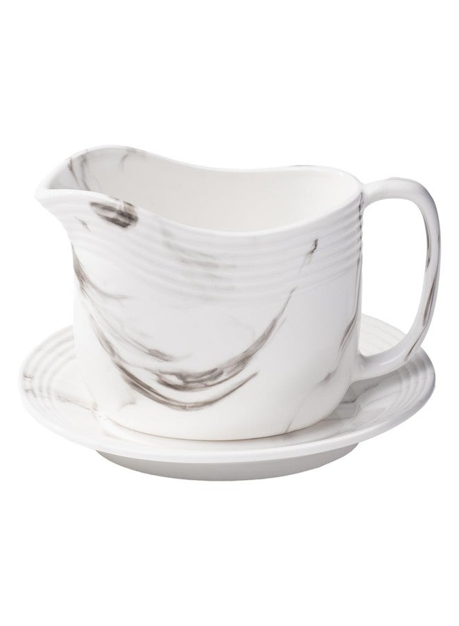 Satu Brown Gravy Boat with Saucer, Large Ceramic Sauce Boat with Tray for Salad Dressings, Creamer, Black Pepper, Gravy Bowl Sauce Pourer Perfect for Kitchen Accessories - Image 1