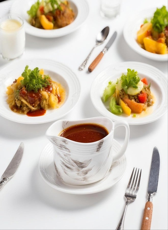 Satu Brown Gravy Boat with Saucer, Large Ceramic Sauce Boat with Tray for Salad Dressings, Creamer, Black Pepper, Gravy Bowl Sauce Pourer Perfect for Kitchen Accessories - Image 5