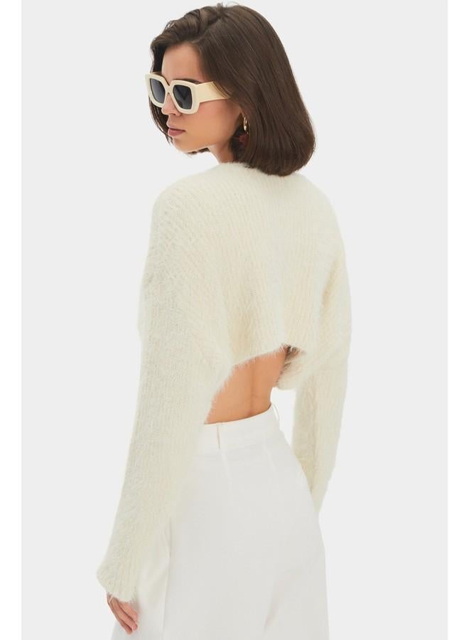 JUNE Women Crew Neck Crop Knitwear Sweater Beige - Image 5