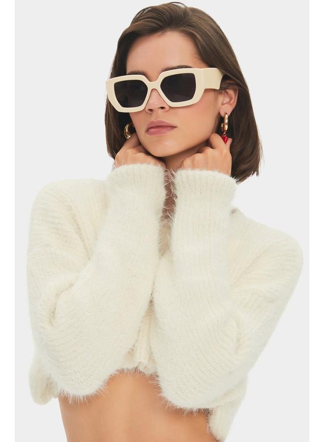 JUNE Women Crew Neck Crop Knitwear Sweater Beige - Image 2