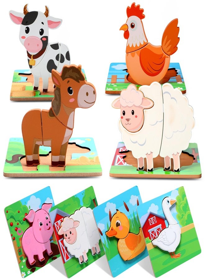 Zomiboo Wooden Puzzles for Toddlers 1-3 Farm Wooden Animal Puzzles for Toddlers 2-4 Boys Girls Kids 8 Pcs Farm Wood Chunky Animals Puzzle Educational Learning Montessori Toy Age 1-3 2-4 Back to School - Image 1