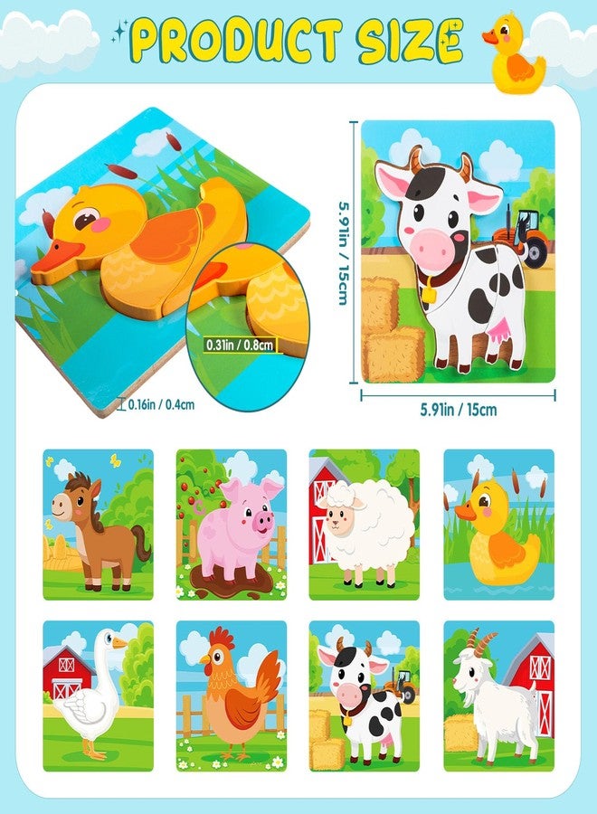 Zomiboo Wooden Puzzles for Toddlers 1-3 Farm Wooden Animal Puzzles for Toddlers 2-4 Boys Girls Kids 8 Pcs Farm Wood Chunky Animals Puzzle Educational Learning Montessori Toy Age 1-3 2-4 Back to School - Image 2