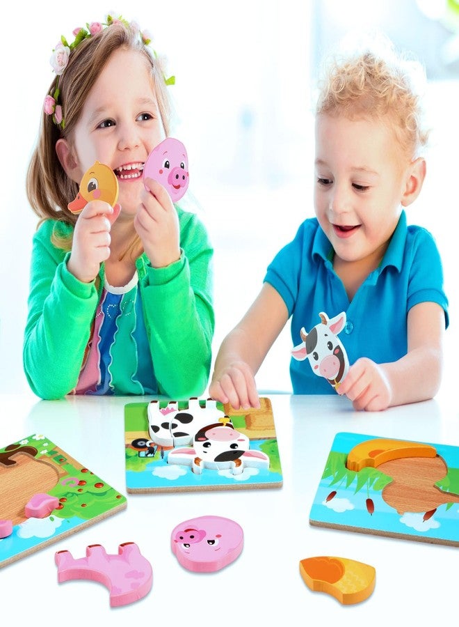 Zomiboo Wooden Puzzles for Toddlers 1-3 Farm Wooden Animal Puzzles for Toddlers 2-4 Boys Girls Kids 8 Pcs Farm Wood Chunky Animals Puzzle Educational Learning Montessori Toy Age 1-3 2-4 Back to School - Image 5