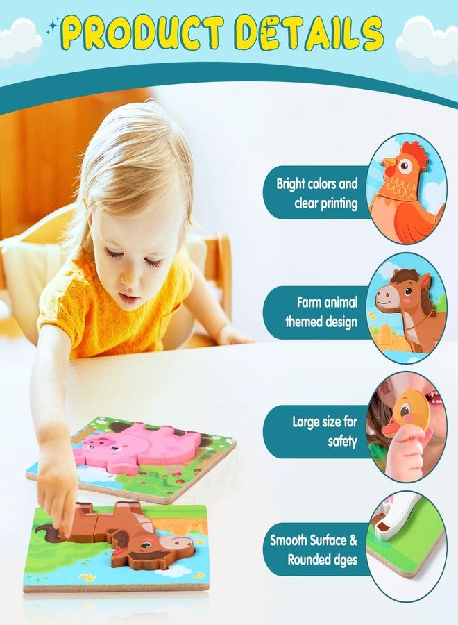 Zomiboo Wooden Puzzles for Toddlers 1-3 Farm Wooden Animal Puzzles for Toddlers 2-4 Boys Girls Kids 8 Pcs Farm Wood Chunky Animals Puzzle Educational Learning Montessori Toy Age 1-3 2-4 Back to School - Image 3