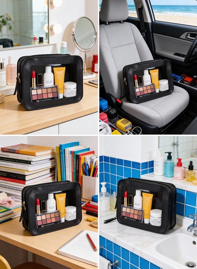 LETGO 2Pack Clear Makeup Bags, Portable Clear Makeup Brushes Bag Case Travel Car Accessories Essentials,Slim Makeup Pouch for Purse for Women (2Pack-Black Set) - Image 4