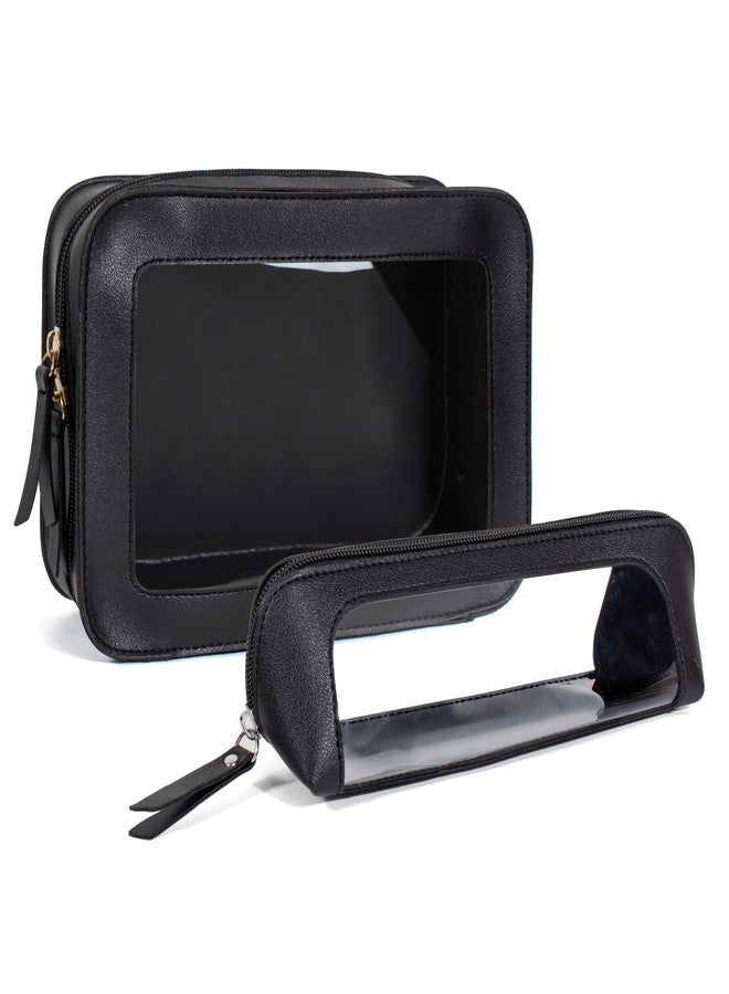 LETGO 2Pack Clear Makeup Bags, Portable Clear Makeup Brushes Bag Case Travel Car Accessories Essentials,Slim Makeup Pouch for Purse for Women (2Pack-Black Set) - Image 2