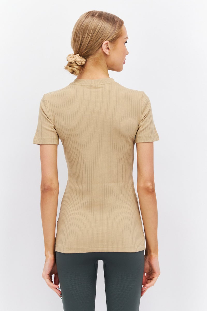 PUMA Women Sportswear Fit Ribbed Short Sleeve Outdoor T-Shirts, Sand Dune  - Image 3