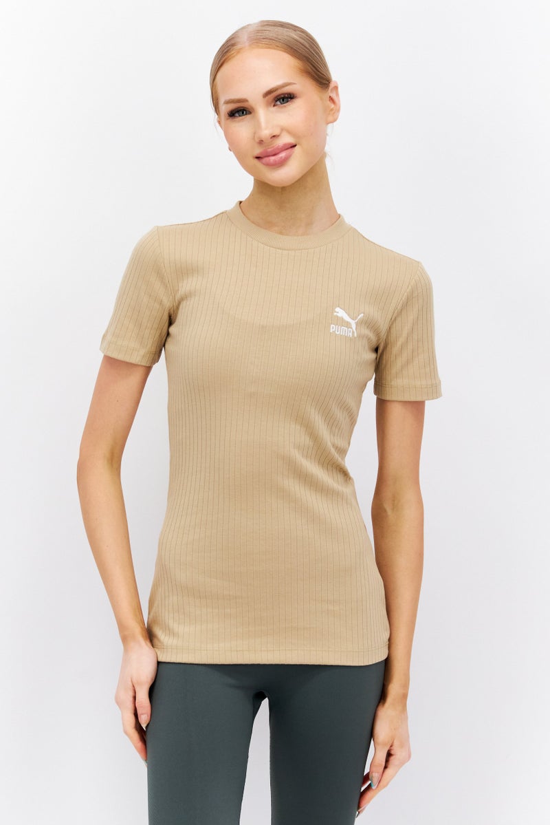 PUMA Women Sportswear Fit Ribbed Short Sleeve Outdoor T-Shirts, Sand Dune  - Image 1
