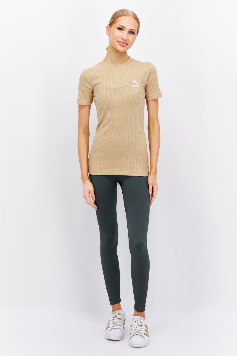 PUMA Women Sportswear Fit Ribbed Short Sleeve Outdoor T-Shirts, Sand Dune  - Image 4