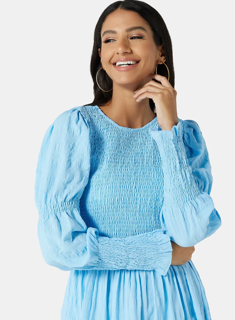 ONLY Long Sleeve Smocked Dress