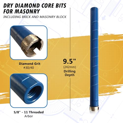 EDiamondTools 1" Dry Diamond Core Drill Bits for Brick, Block or Masonry, 9.5" Drilling Depth, 5/8"-11 Arbor - Image 2
