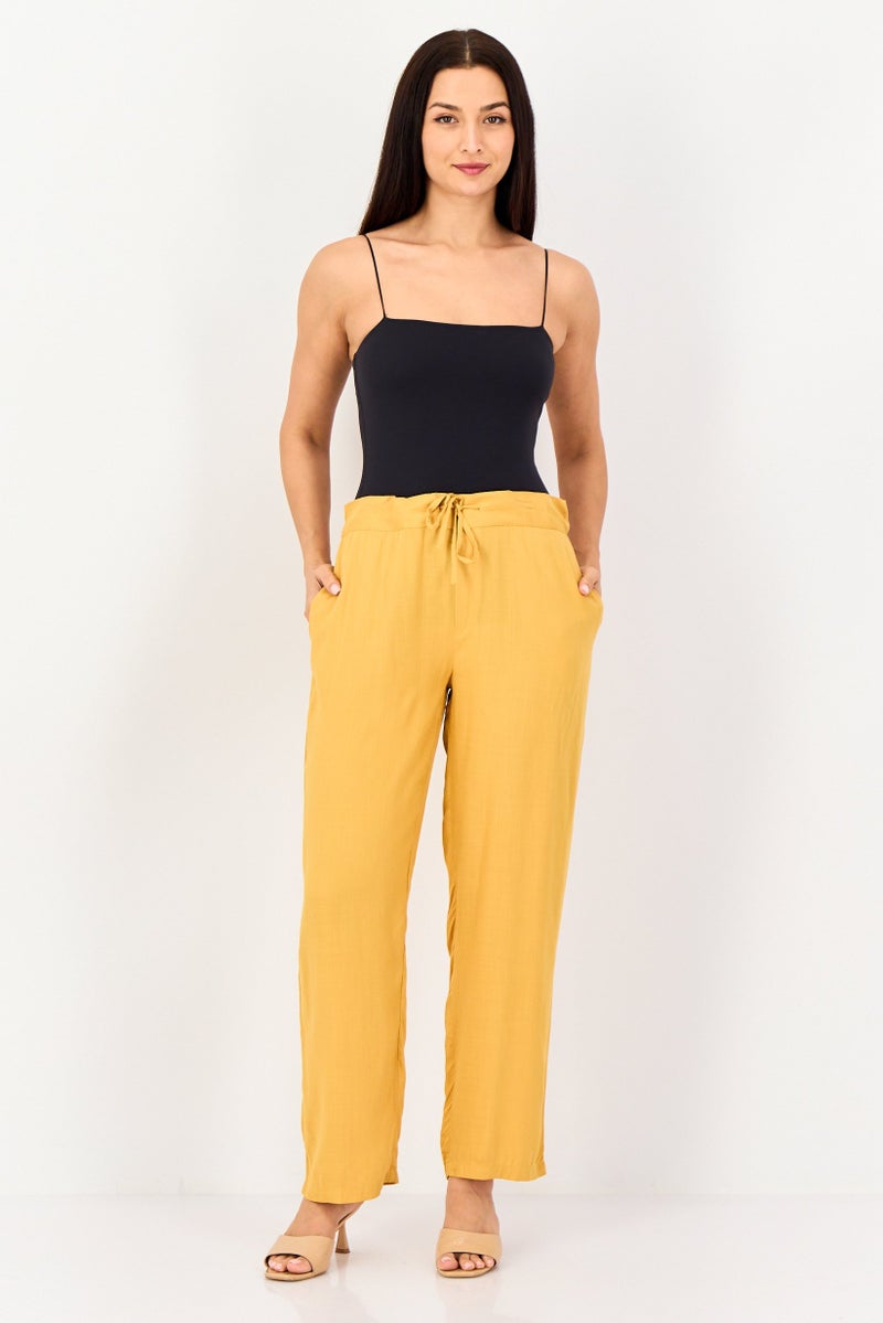 ONLY Women Regular Fit Solid Straight Leg Pants, Golden - Image 4