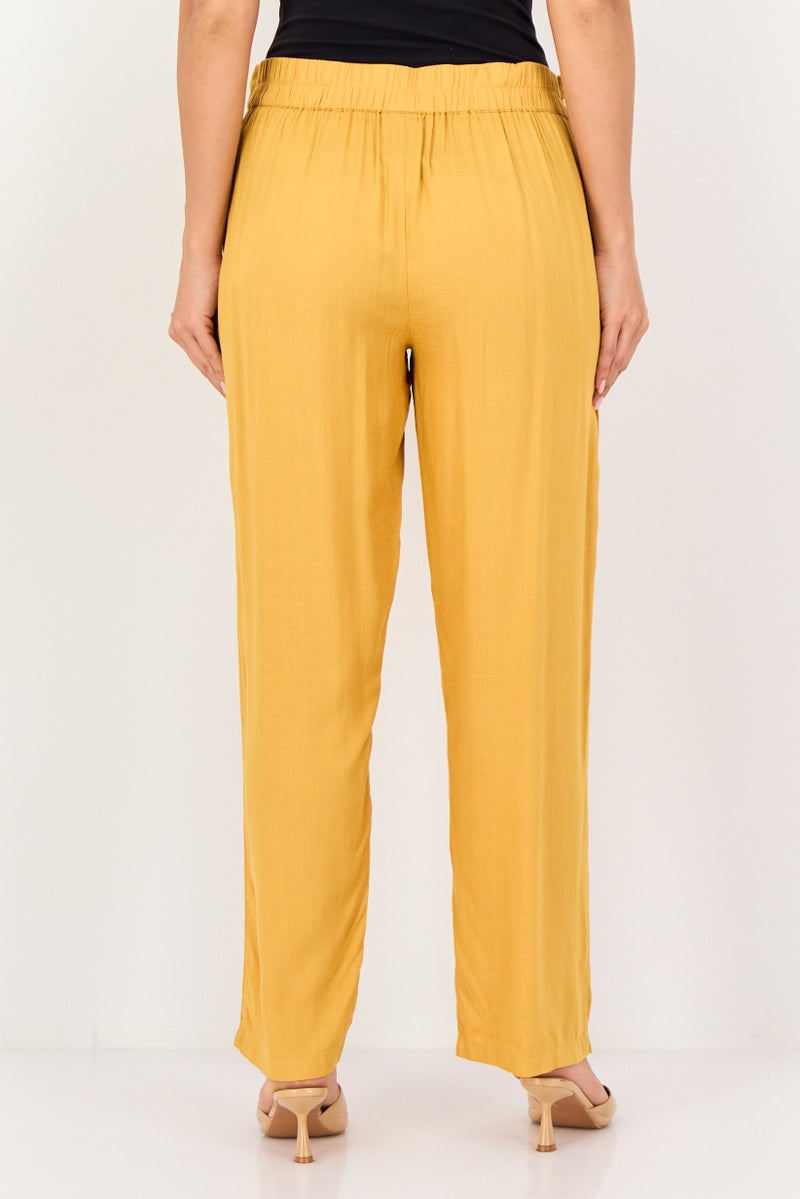 ONLY Women Regular Fit Solid Straight Leg Pants, Golden - Image 3