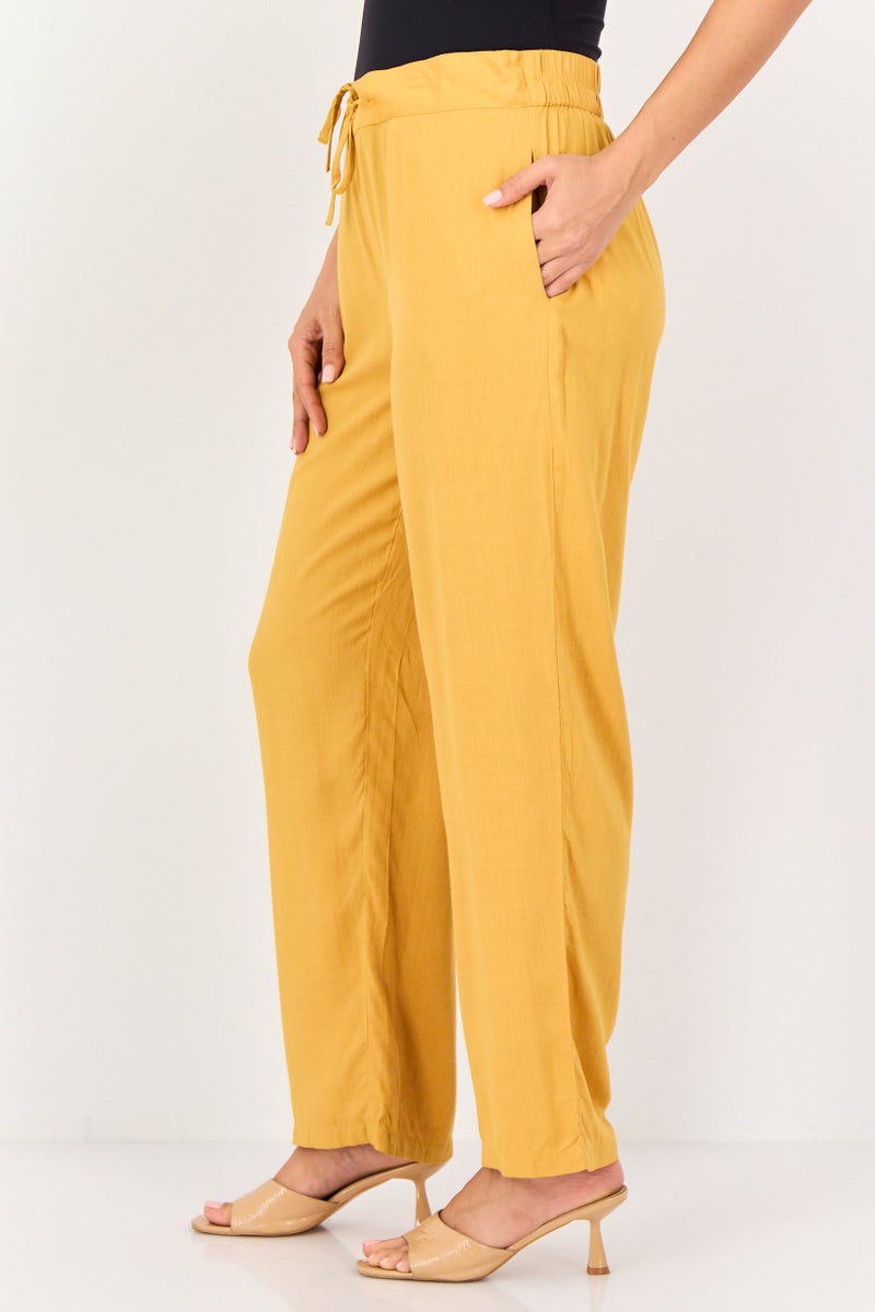 ONLY Women Regular Fit Solid Straight Leg Pants, Golden - Image 2