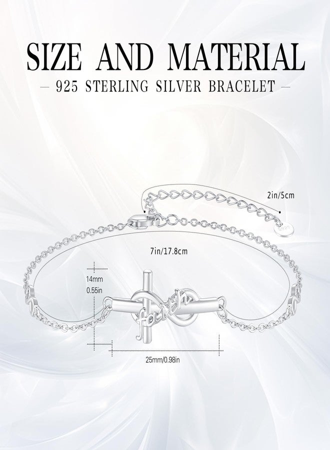 Cuoka Infinity Cross Bracelets 925 Sterling Silver Bible Verse Religious Cross Bracelets Catholic Christian Believe Faith Hope Adjustable Bracelet Cross Jewelry for Mom Women Wife Girlfriend - Image 2