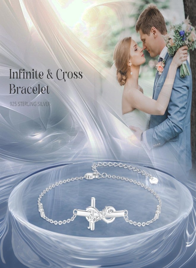 Cuoka Infinity Cross Bracelets 925 Sterling Silver Bible Verse Religious Cross Bracelets Catholic Christian Believe Faith Hope Adjustable Bracelet Cross Jewelry for Mom Women Wife Girlfriend - Image 4