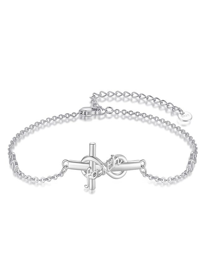 Cuoka Infinity Cross Bracelets 925 Sterling Silver Bible Verse Religious Cross Bracelets Catholic Christian Believe Faith Hope Adjustable Bracelet Cross Jewelry for Mom Women Wife Girlfriend - Image 1