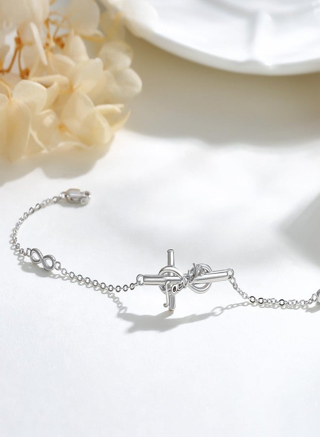 Cuoka Infinity Cross Bracelets 925 Sterling Silver Bible Verse Religious Cross Bracelets Catholic Christian Believe Faith Hope Adjustable Bracelet Cross Jewelry for Mom Women Wife Girlfriend - Image 3