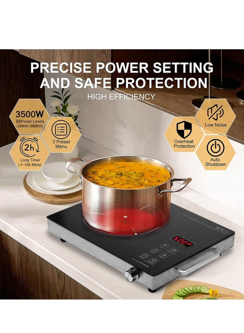 3500W Single Infrared Ceramic Hot Plate for Cooking, with Adjustable Temperature & Stay Cool Handles, Suitable for Office/Home/Camp Use, Compatible for All Cookwares