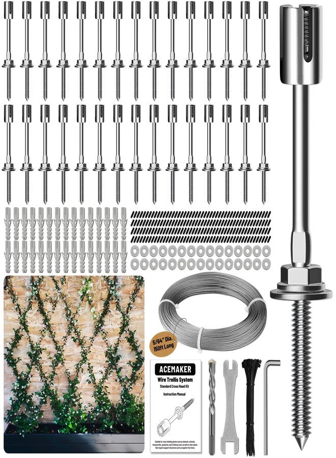 Acemaker Wire Trellis for Climbing Plants Outdoor, 30 Sets Wall Wire Trellis Kit with 5/64" x 150ft Wire Ropes, T316 Stainless Steel Wall Trellis Kit Espalier Cable Trellis System - Image 1
