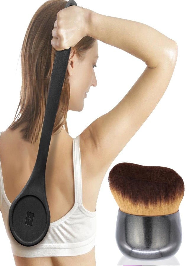 EOICCEOH Extra Large Body Makeup Brush For Self Tanner, Sunscreen, Self Tan Back Applicator, Wide-Headed Kabuki Brush for Even& Pretty Lotion Application. Bronzer Blend, Long-Handle Face Leg Brush- Black Set - Image 1