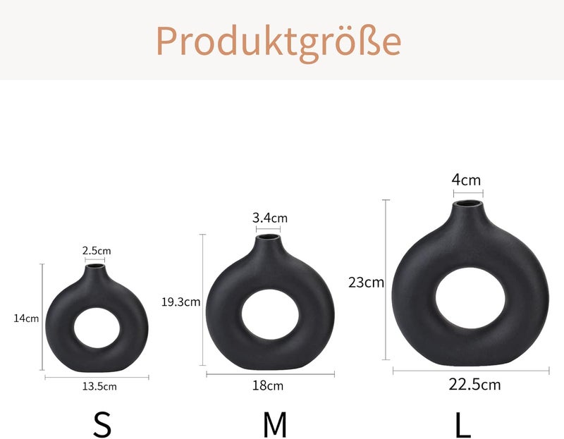CEMABT Black Donut Vase Hollow Ceramic Vase for Flowers Handmade Minimalist Boho ins Style Modern Home Decor for Wedding Dinner Table Party Living Room Office Bedroom（M - Image 2