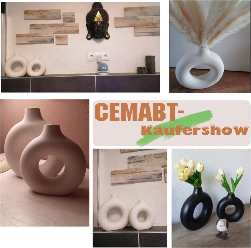 CEMABT Black Donut Vase Hollow Ceramic Vase for Flowers Handmade Minimalist Boho ins Style Modern Home Decor for Wedding Dinner Table Party Living Room Office Bedroom（M - Image 4