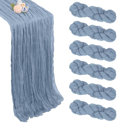 pepmily 6 Pack Dusty Blue Table Runner 10ft Boho Gauze Fabric Cheesecloth Table Runner 35 x 120 Inch Rustic Sheer Runner for Spring Holiday Baby Shower Home Dcor Party Wedding Decoration - Image 1