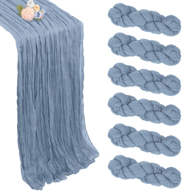 pepmily 6 Pack Dusty Blue Table Runner 10ft Boho Gauze Fabric Cheesecloth Table Runner 35 x 120 Inch Rustic Sheer Runner for Spring Holiday Baby Shower Home Dcor Party Wedding Decoration - Image 2
