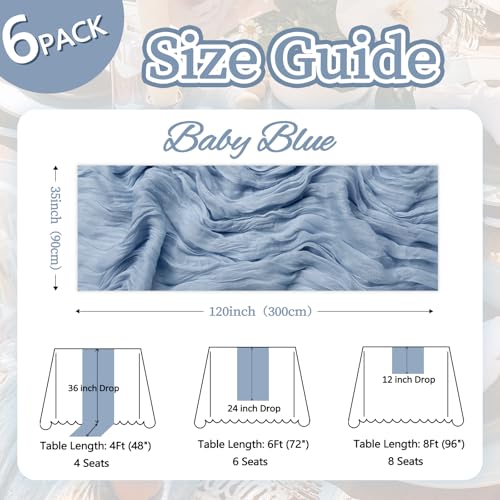 pepmily 6 Pack Dusty Blue Table Runner 10ft Boho Gauze Fabric Cheesecloth Table Runner 35 x 120 Inch Rustic Sheer Runner for Spring Holiday Baby Shower Home Dcor Party Wedding Decoration - Image 3