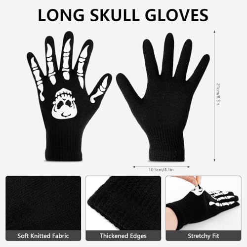 GUSTAVE® 2 Pairs Winter Gloves for Kids, Glow in the Dark Full Finger Gloves & Fingerless Gloves with Fun Skeleton Hand Prints, Elastic Cuffs, Cycling Gloves Costume Party Accessories - Image 2