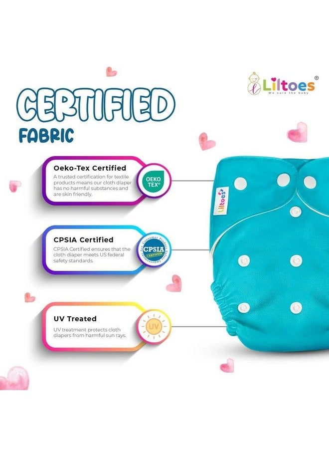 Liltoes - 4 Solid Cloth Diapers For Babies Washable Reusable Adjustable Sizes (4 Combo) (No Inserts Included) - Image 1