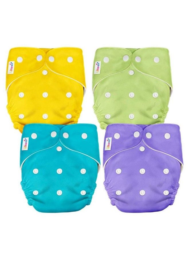 Liltoes - 4 Solid Cloth Diapers For Babies Washable Reusable Adjustable Sizes (4 Combo) (No Inserts Included) - Image 1
